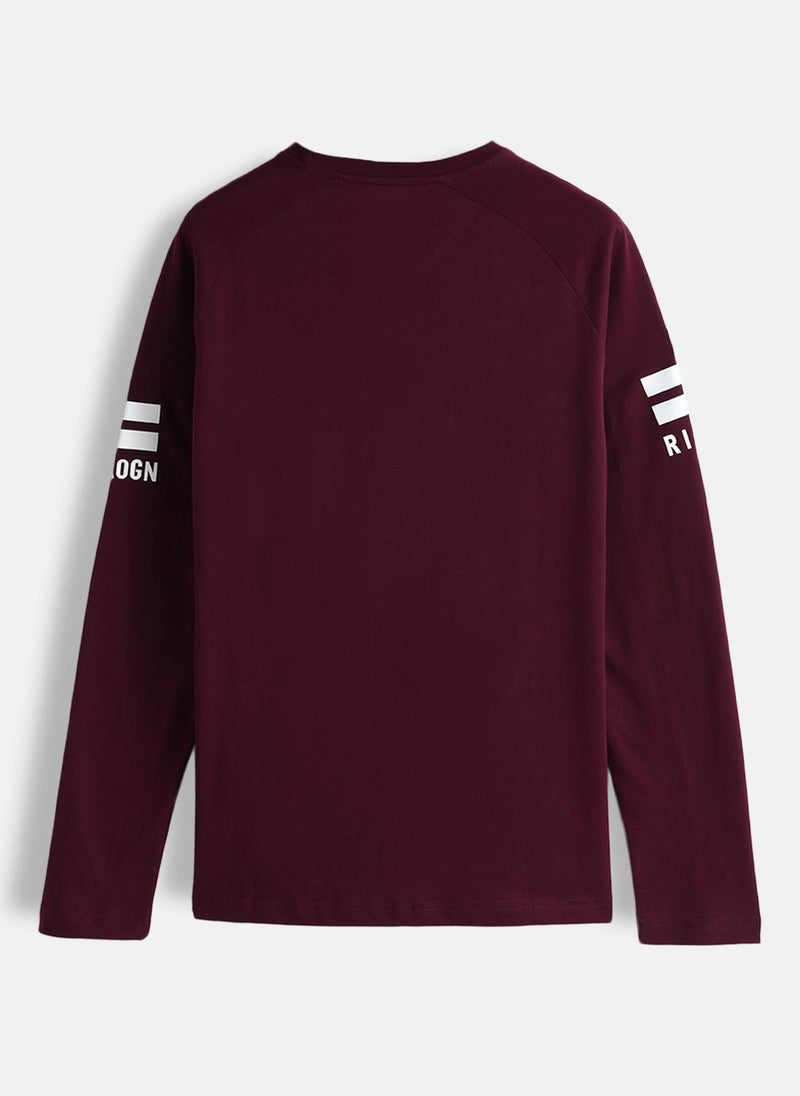 Wrogn Placement Print Slim Fit Fit T-Shirt | Maroon - Image 2